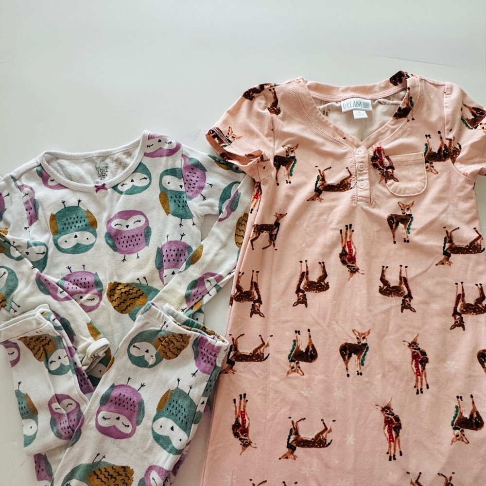 Carters Kids Owl Pajama Set and Dream Deer - Pink and White Nightgown Size 4T
